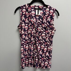 BCBGMAXAZRIA Sleeveless Blouse Womens Small Pink Blue Print Button Front Top